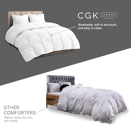 Queen Size, White Alternative Down Comforter - Warm, Lightweight, Luxury, & Breathable Hotel Quality Bedding Set - All Season Fluffy & Cozy Oversized Cooling Microfiber Duvet Insert Comforter