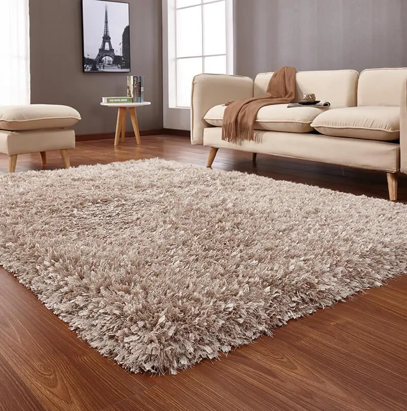 "Coral" Shag Area Rug High Pile in Beige