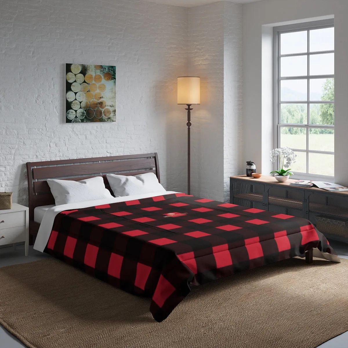 Red Buffalo Plaid Print Comforter, Best Comforter For King/Queen/Full/Twin Bed- Printed in USA