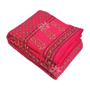 Rexxica 220 TC Single Bed Organic Cotton Jaipuri Razai Bed Blanket Ac Quilt for Winter Soft Light Weight Rajasthani Traditional Rajai Cotton Comforter 57 x 84 inch (Rani)