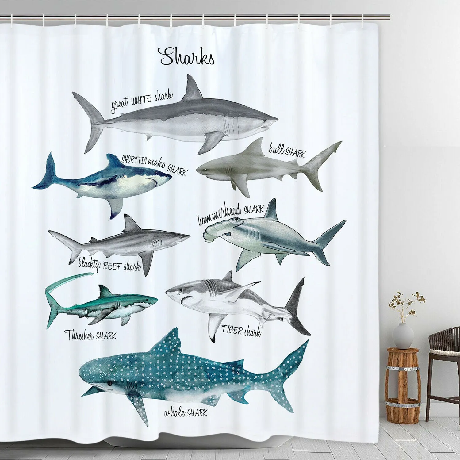 Shower Curtain: Shark Pattern