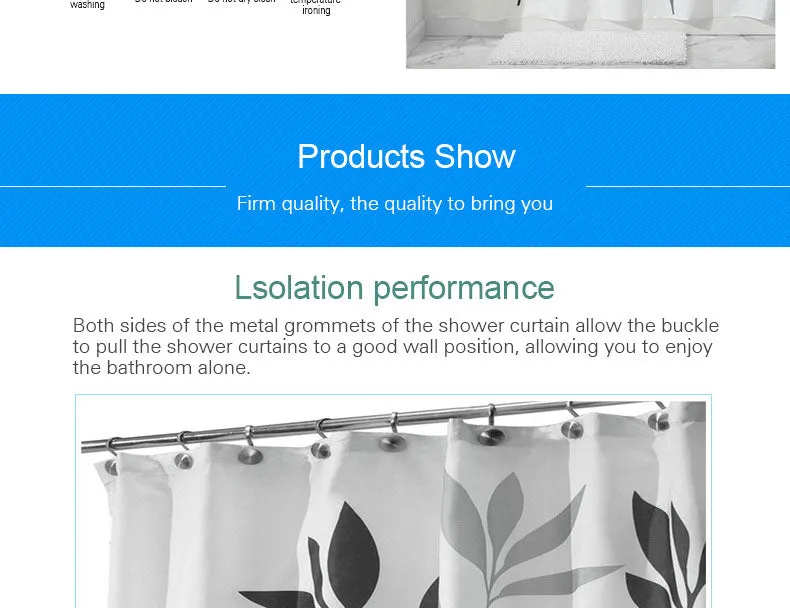 Simple 100% Polyester Shower Curtains 180x180cm Black Leaves Printed Waterproof Hooks Bathroom Curtains Home Decoration