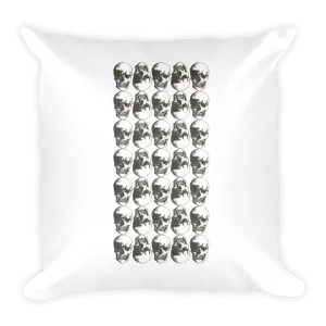 Skulls Grid Black Ink Cushion by Robert Bowen