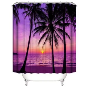 Sunset design, shower curtain with 12 hooks.