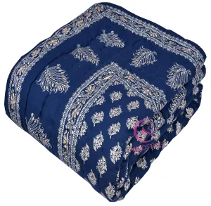 THROWS HOME DECOR 400 TC Pure Cotton Double Bed Soft Jaipuri AC Quilt/Razai/Rajai Floral Print,Jaipuri razai Double Bed for Winter Printed, (85 x 100 inch) Pack of 1, breathable, dark blue