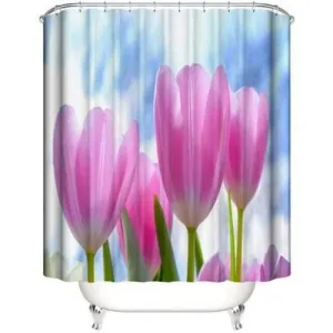 Tulip design, shower curtain with 12 hooks.