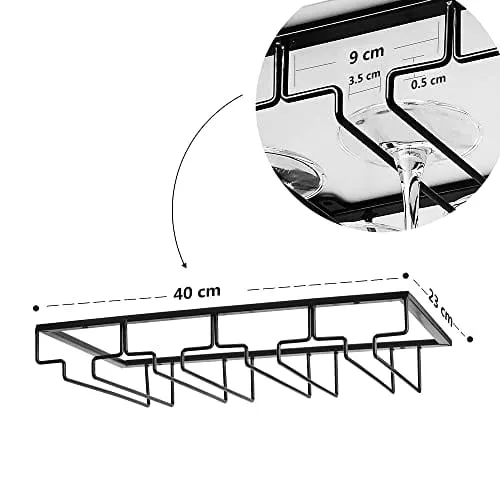 Wine Glass Rack Under Cabinet - Stemware Holder Metal Wine Glass Organizer Glasses Storage Hanger for Bar Kitchen Black 4 Rows