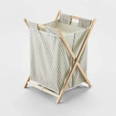 Wooden X-Frame Double Hamper Gray Diamond Print - Brightroom